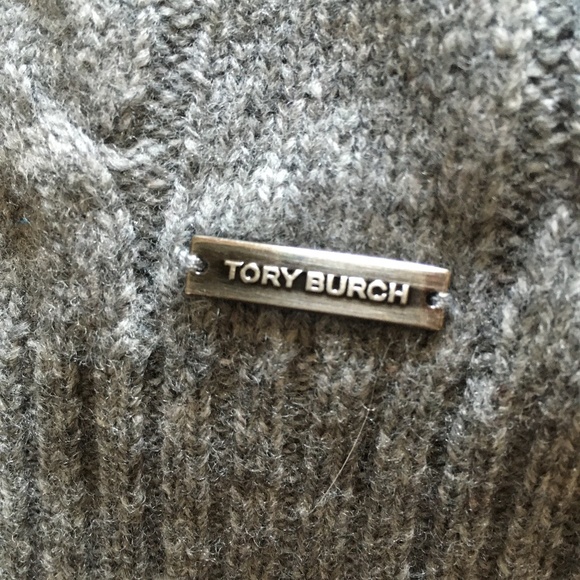 TORY BURCH Sharlene Grey + Navy Cable Knit Wool Crew Sweater XS - Picture 4 of 7